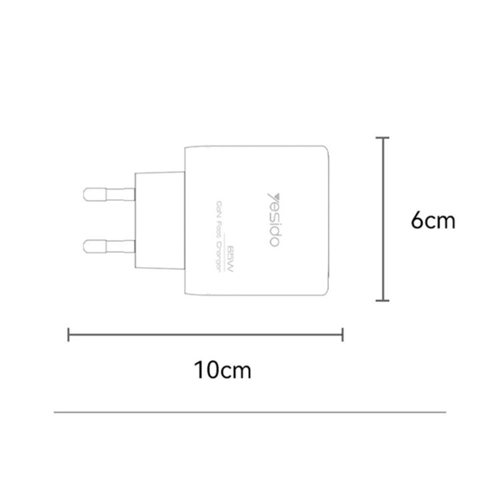 Yesido YC144 -verkkolaturi, 65W, 3.25A, 1 x USB-A - 2 x USB-C, Musta