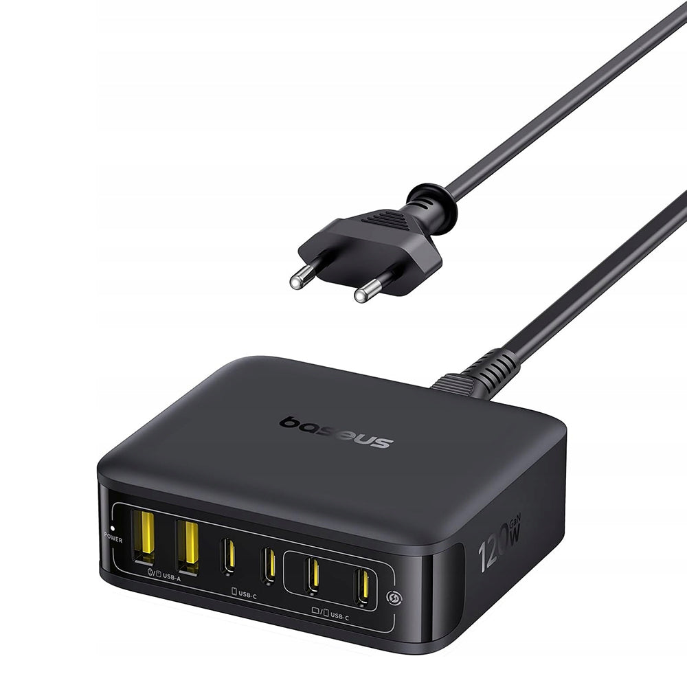 Baseus EnerFill FH21 -latausasema, 120W, 3.25A, 2 x USB-A - 4 x USB-C, Musta E0120T00