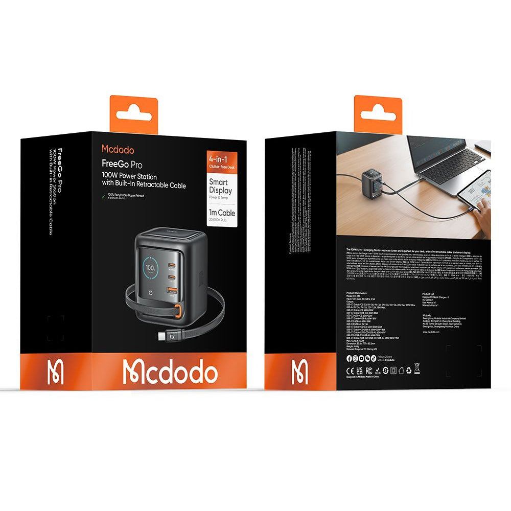 Laturi asemaisen USB-C-kaapelin Mcdodo FreeGo CH-1391 -latausasema, 100W, 5A, 1 x USB-A - 2 x USB-C, Musta
