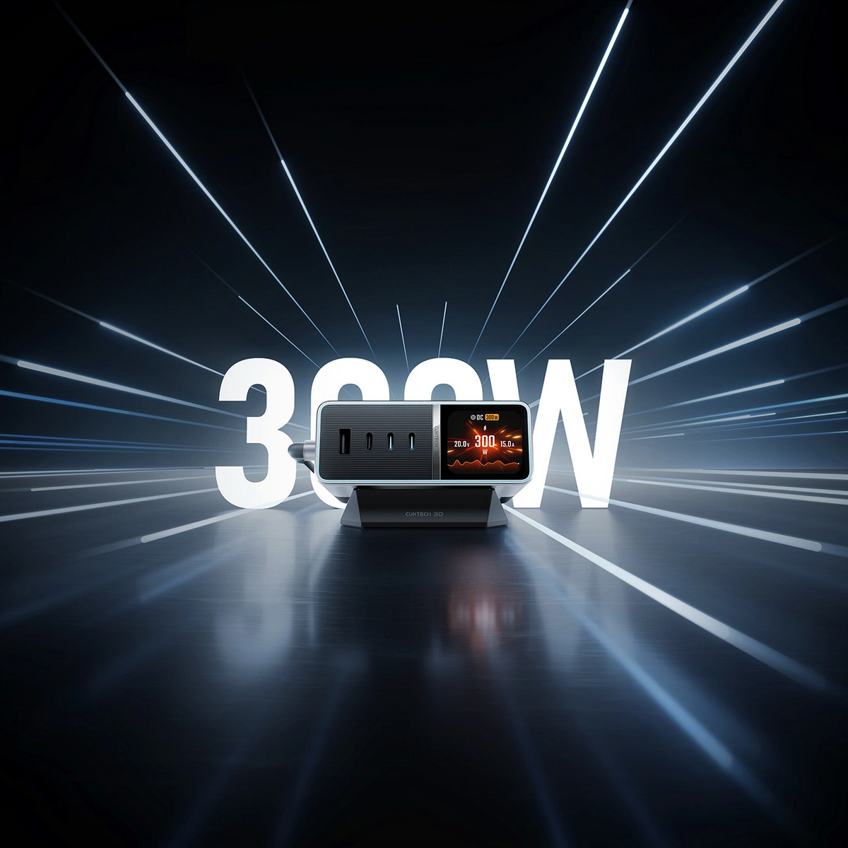 Cuktech TA3005U -latausasema, 300W, 1 x DC - 1 x USB-A - 3 x USB-C, harmaa