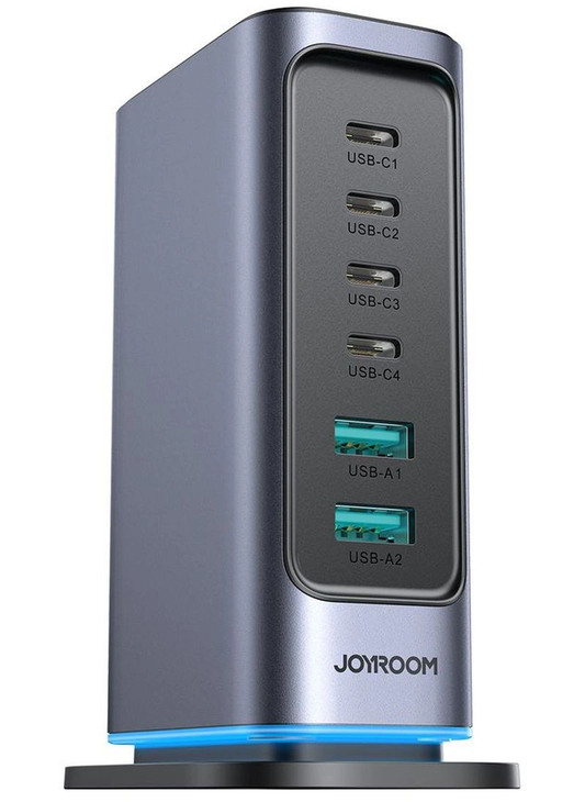 Joyroom JR-TCM02 UK -telelaturi, 65W, 3,25A, 2 x USB-A - 4 x USB-C, Harmaa