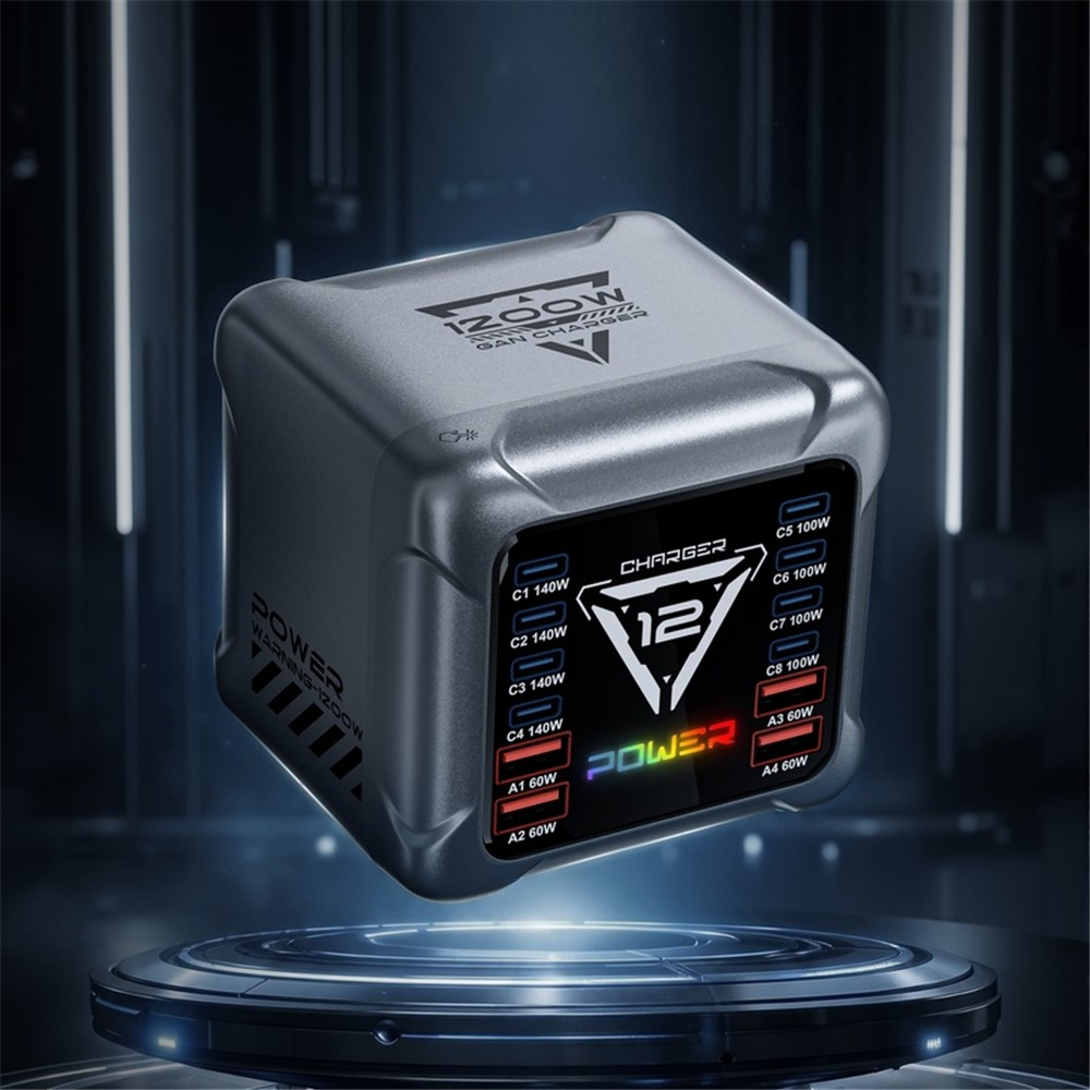 OEM-asemalaturi BK-127D laturi, 280W, 5A, 4 x USB-A - 8 x USB-C, Harmaa