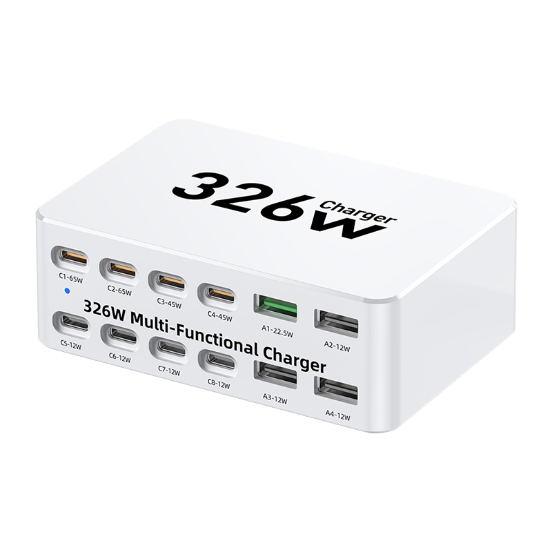 OEM WLX-818E latausasema, 326W, 3,25A, 4 x USB-A - 8 x USB-C, valkoinen