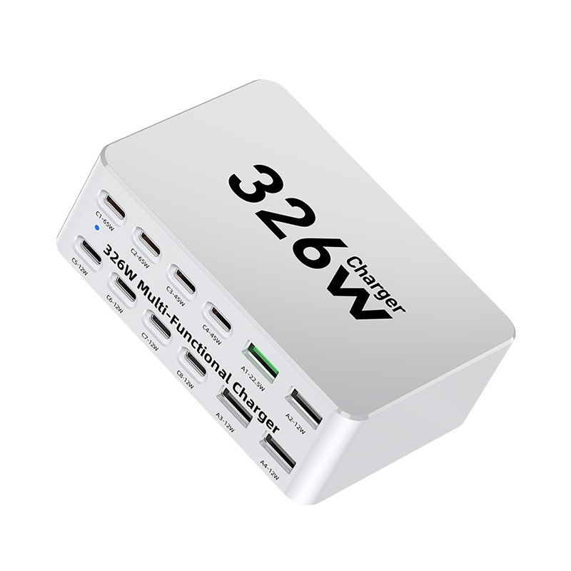 OEM WLX-818E latausasema, 326W, 3,25A, 4 x USB-A - 8 x USB-C, valkoinen