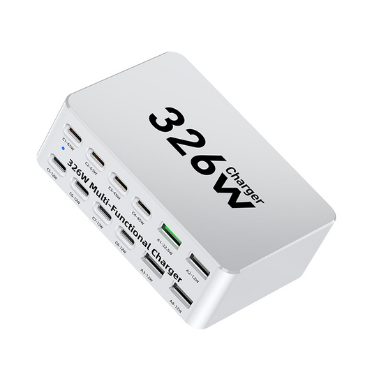 OEM WLX-818E latausasema, 326W, 3,25A, 4 x USB-A - 8 x USB-C, valkoinen