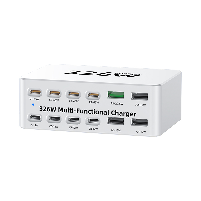OEM WLX-818E latausasema, 326W, 3,25A, 4 x USB-A - 8 x USB-C, valkoinen