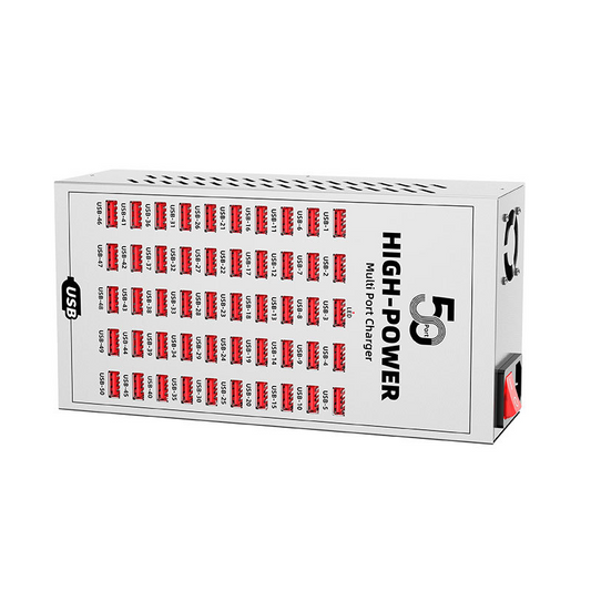 OEM WLX-T2A -latausasema, 200W, 2,4A, 50 x USB-A, hopea