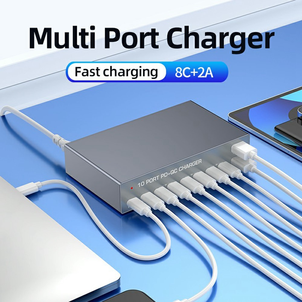 OEM WLX-X6Y -latausasema, 140W, 5A, 2 x USB-A - 8 x USB-C, hopea