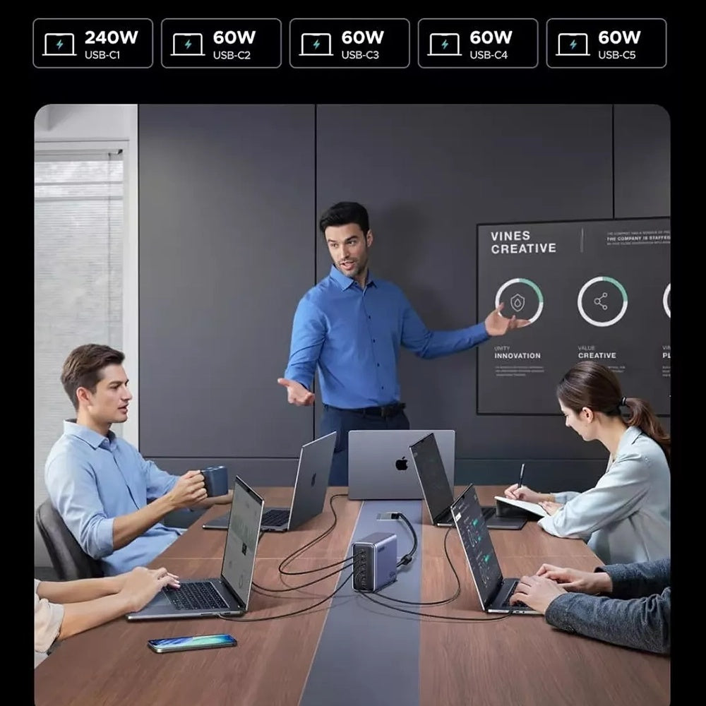 UGREEN Nexode X759 -latausasema, 500W, 5A, 1 x USB-A - 5 x USB-C, Harmaa