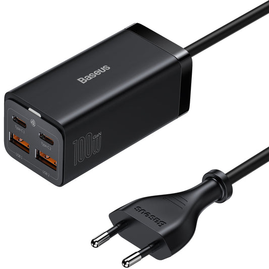 USB-C Baseus GaN3 Pro -latausasema, 100W, 5A, 2 x USB-A - 2 x USB-C, Musta, Uudelleenpakattu CCGP000101