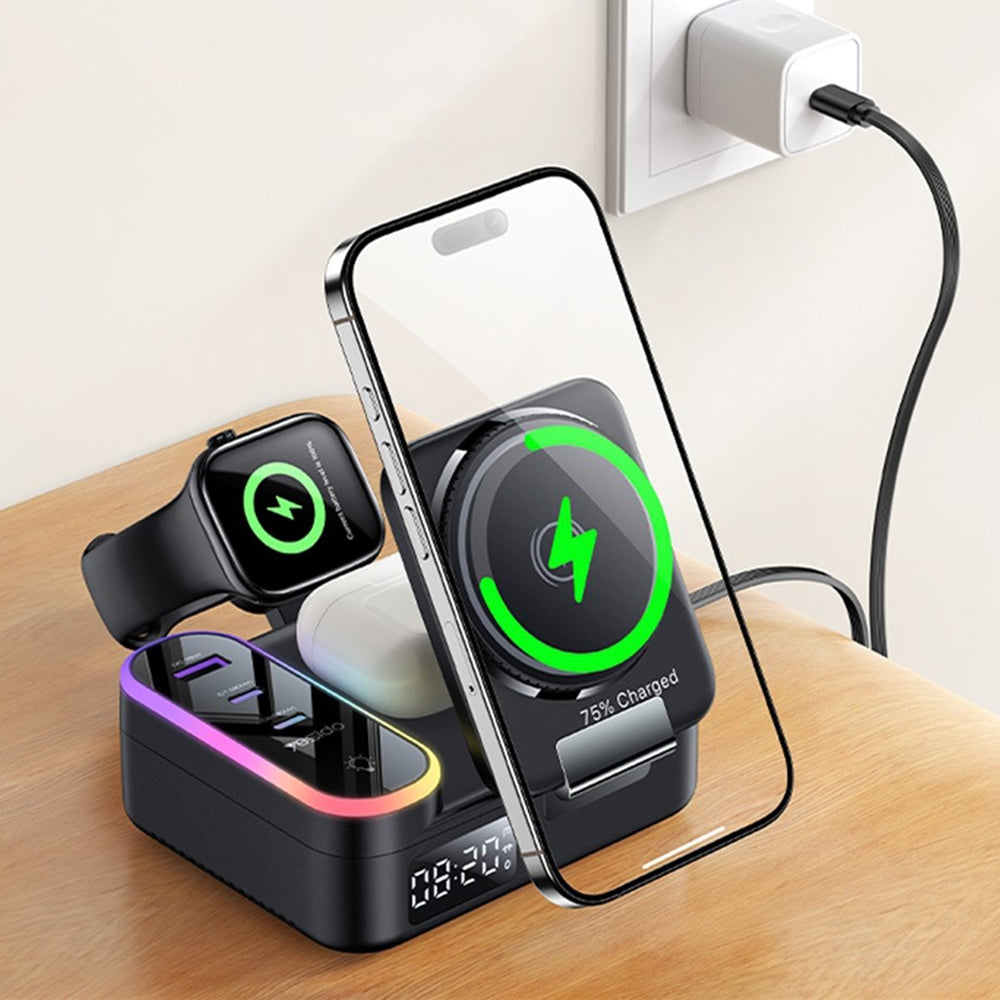 Latausasema Yesido DS38 Display QI 3in1, 65W, 3A, 1 x USB-A - 2 x USB-C, Musta