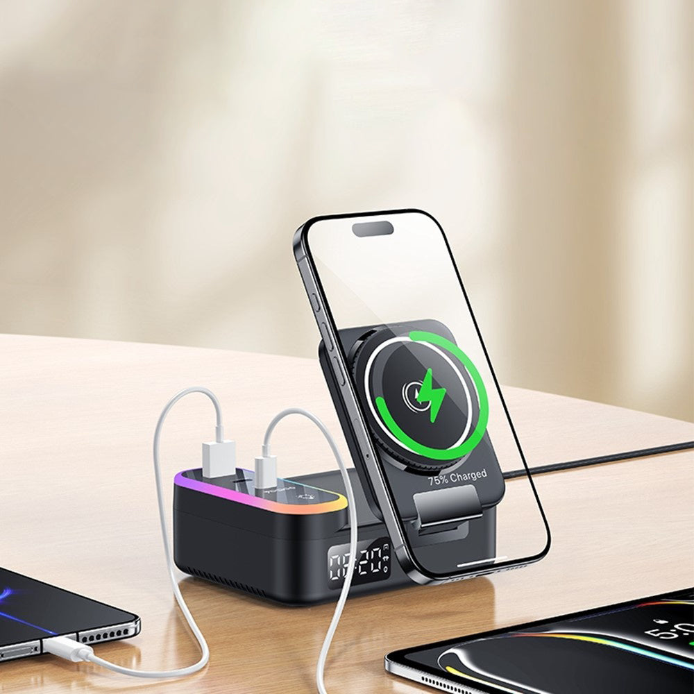 Latausasema Yesido DS38 Display QI 3in1, 65W, 3A, 1 x USB-A - 2 x USB-C, Musta