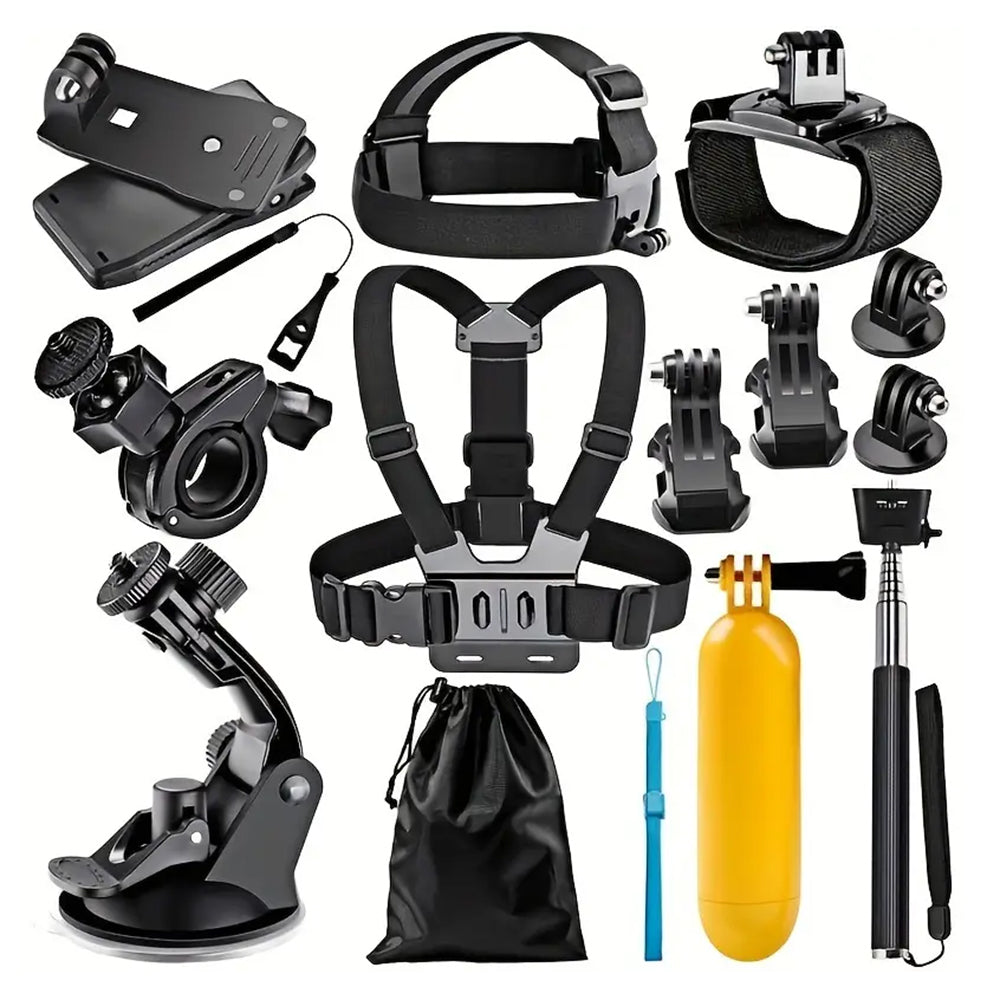 Techsuit SA15 -urheilukameran lisävarustesetti GoPro / SJCAM -sarjoille, 15in1, Musta