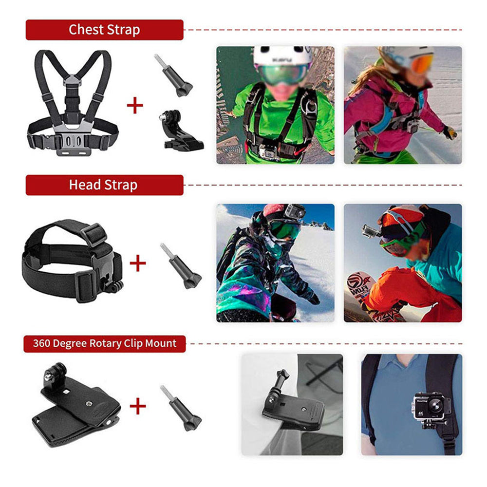 Techsuit SA15 -urheilukameran lisävarustesetti GoPro / SJCAM -sarjoille, 15in1, Musta