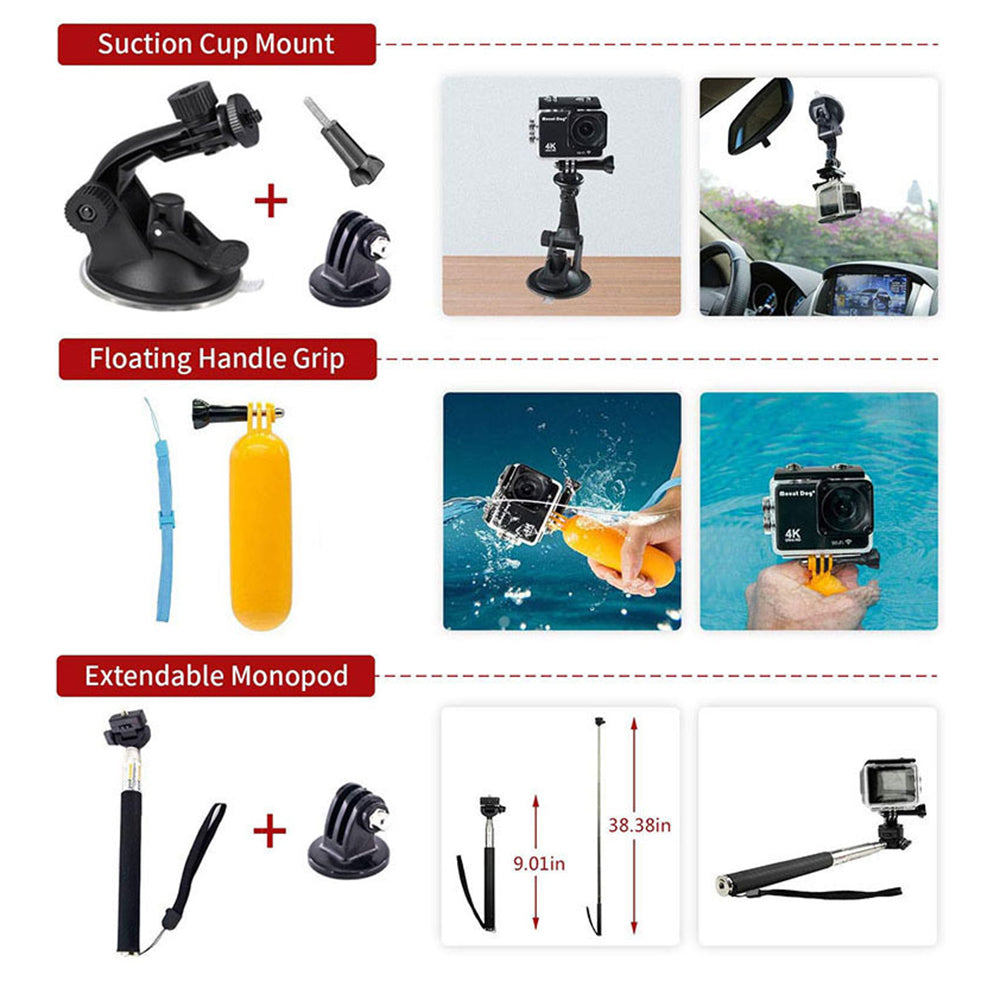 Techsuit SA15 -urheilukameran lisävarustesetti GoPro / SJCAM -sarjoille, 15in1, Musta
