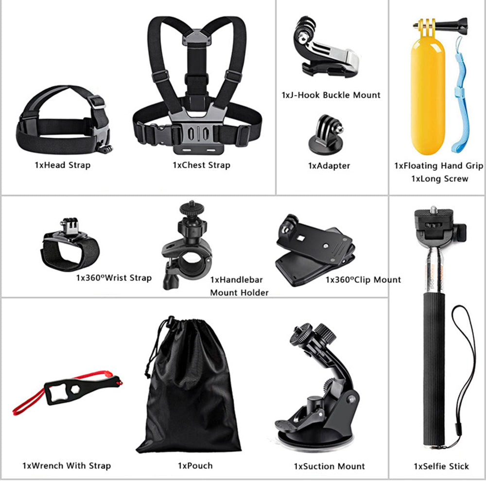 Techsuit SA15 -urheilukameran lisävarustesetti GoPro / SJCAM -sarjoille, 15in1, Musta