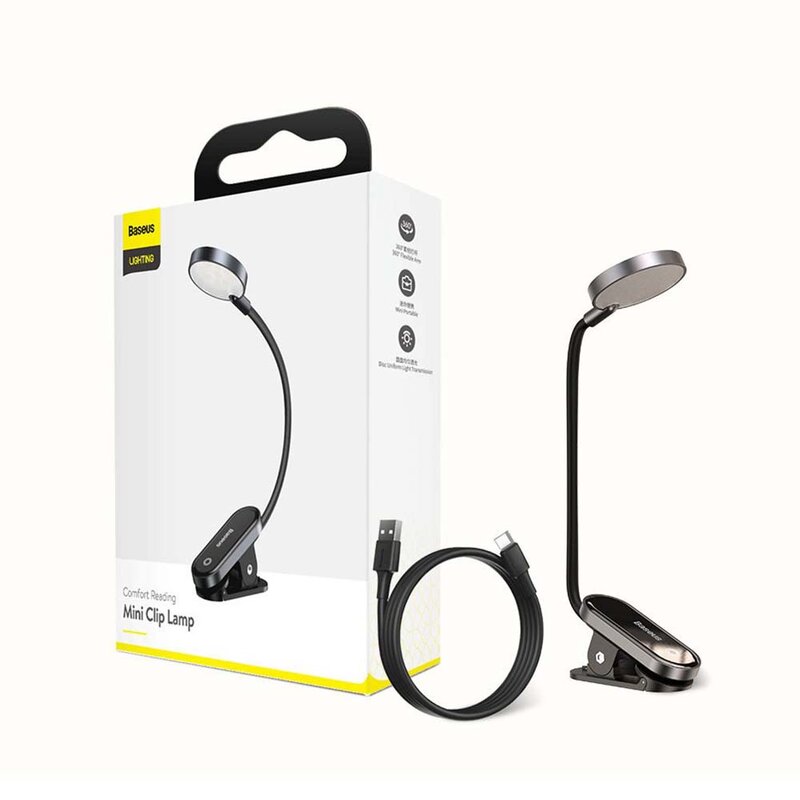 Baseus Comfort Reading Mini Clip kannettava LED-lamppu, harmaa DGRAD-0G