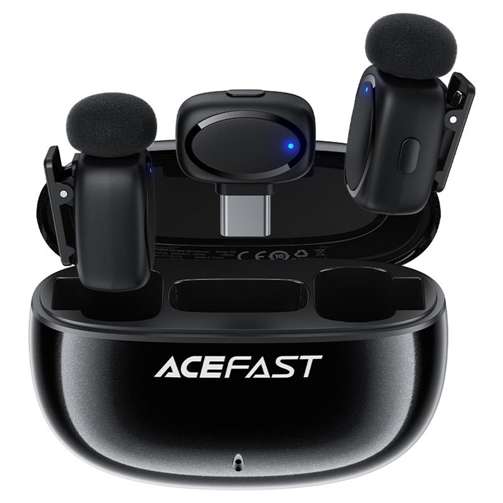 Lavalierimikrofoni Acefast R2, USB-C, 2 kappaleen setti, Musta