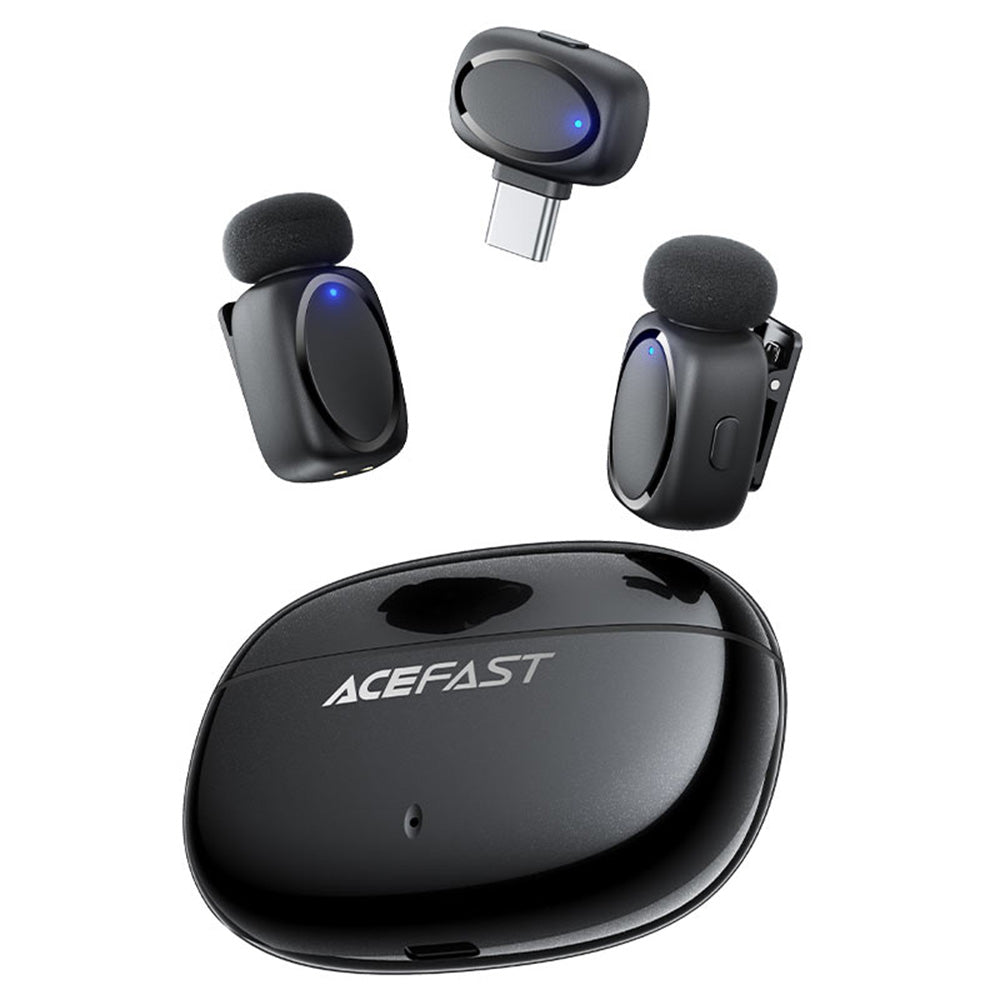 Lavalierimikrofoni Acefast R2, USB-C, 2 kappaleen setti, Musta