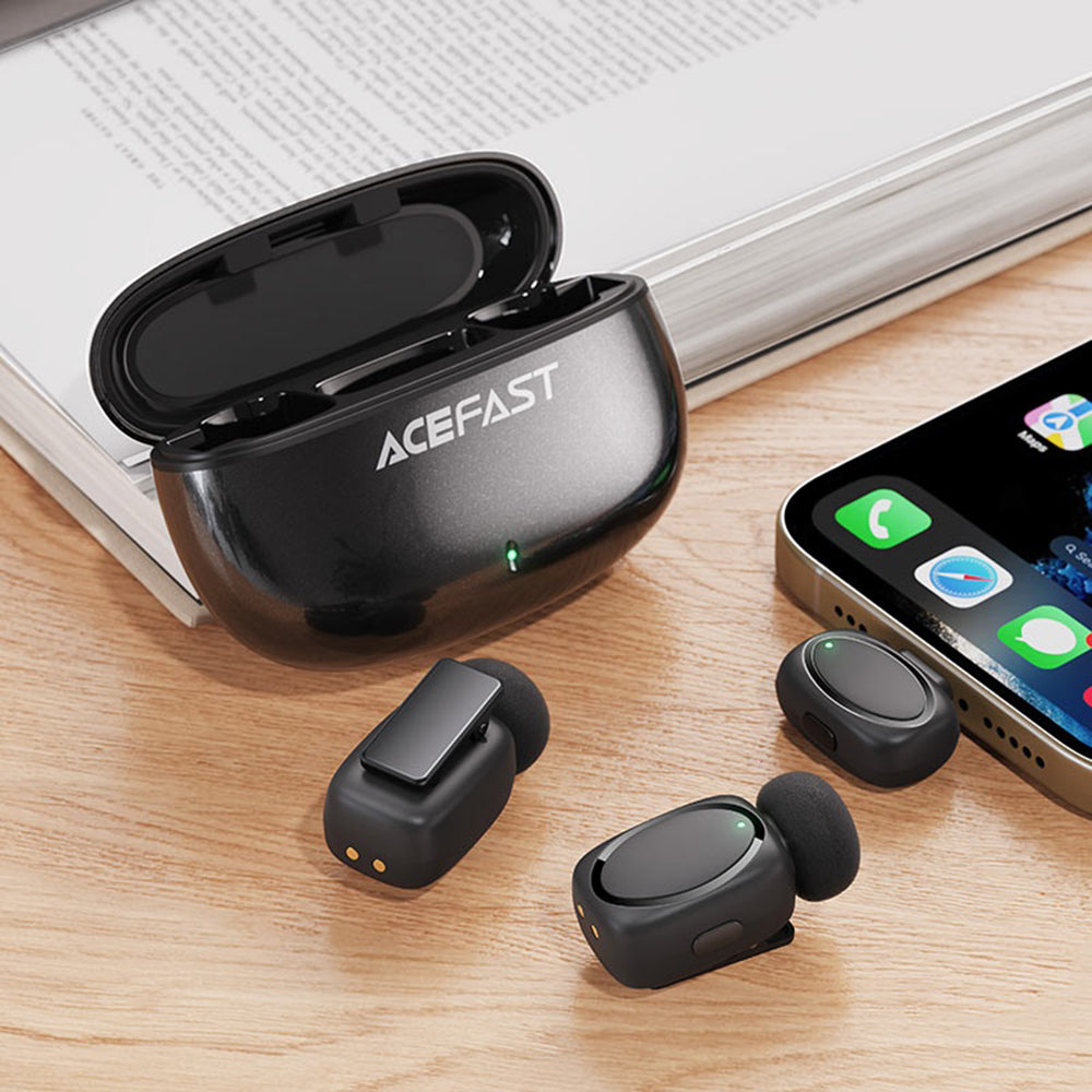 Lavalierimikrofoni Acefast R2, USB-C, 2 kappaleen setti, Musta