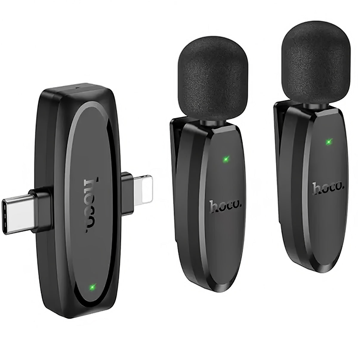 HOCO L15 -mikrofoni, USB-C / Lightning, 2 kappaleen setti, Musta