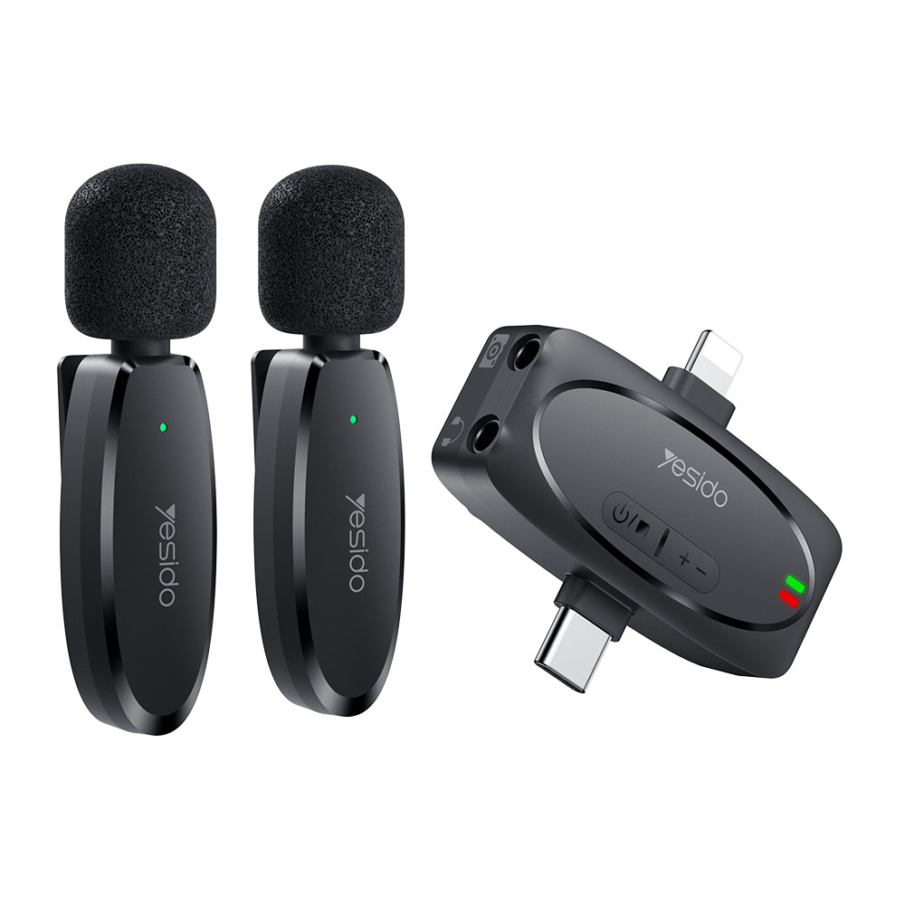 Yesido KR15 -mikrofoni, USB-C / Lightning, 2 kappaleen setti, Musta