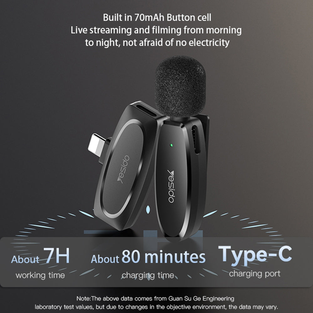 Yesido KR15 -mikrofoni, USB-C / Lightning, 2 kappaleen setti, Musta