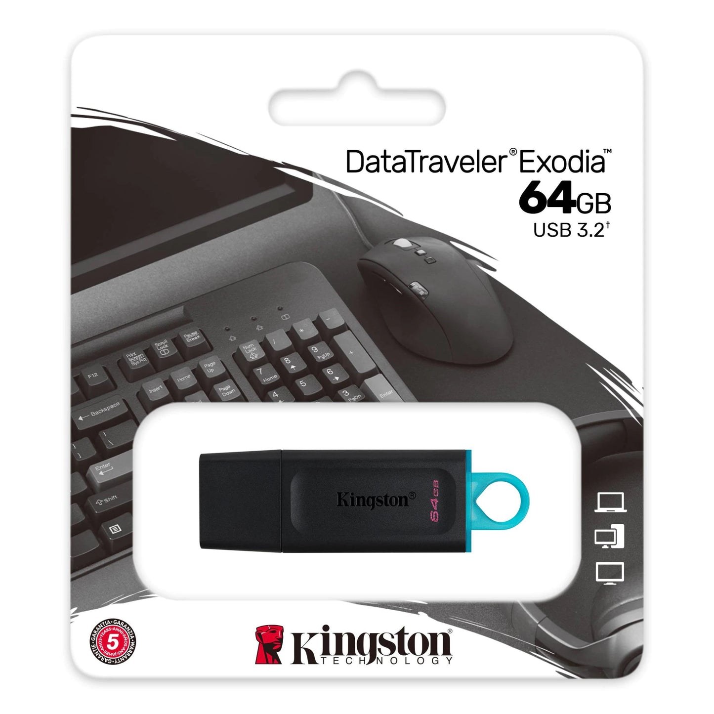 Ulkoinen USB-A 3.2 muisti Kingston DT Exodia, 64Gb DTX/64GB