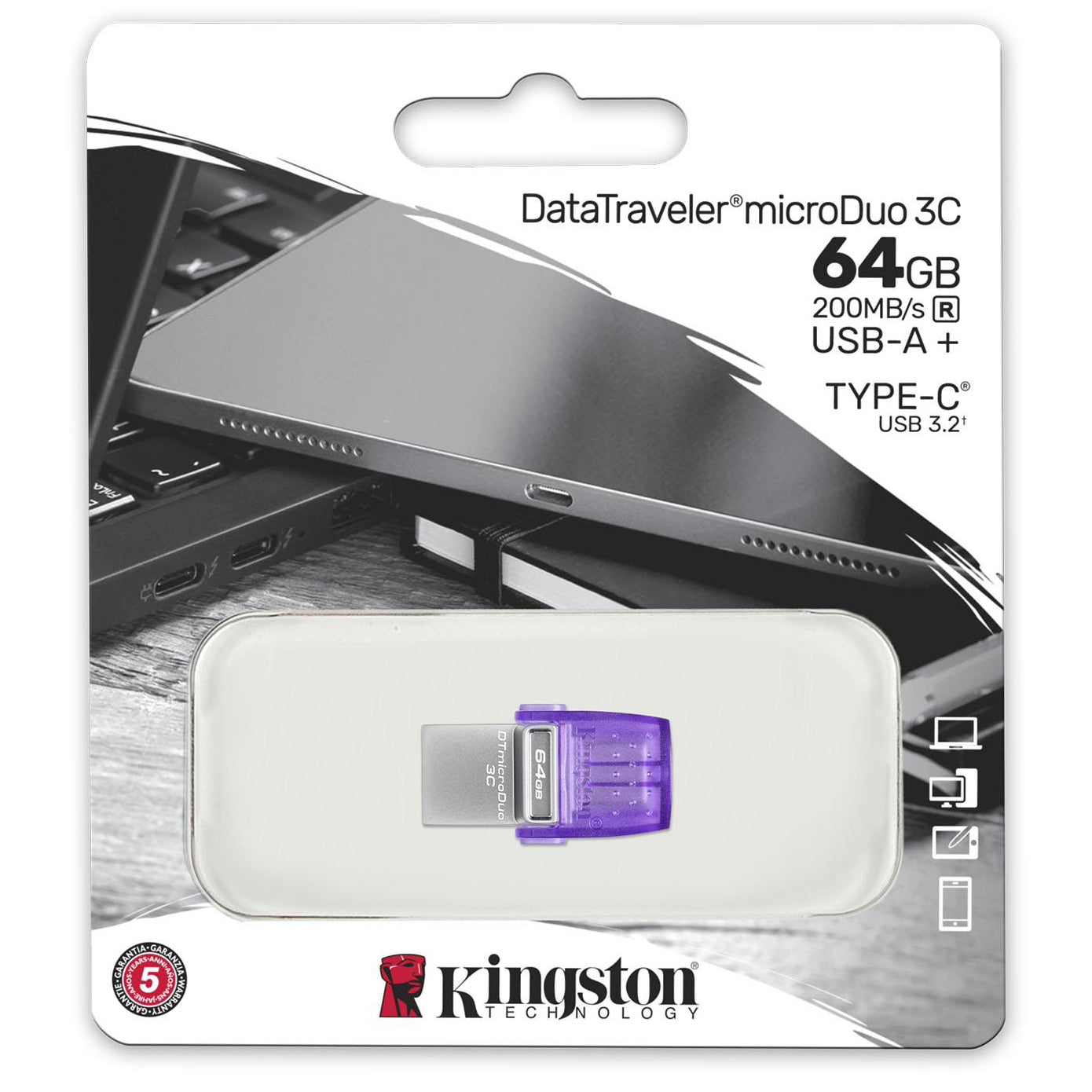 Ulkoinen muisti USB-A 3.2 / USB-C Kingston microDuo 3C, 64Gb DTDUO3CG3/64GB