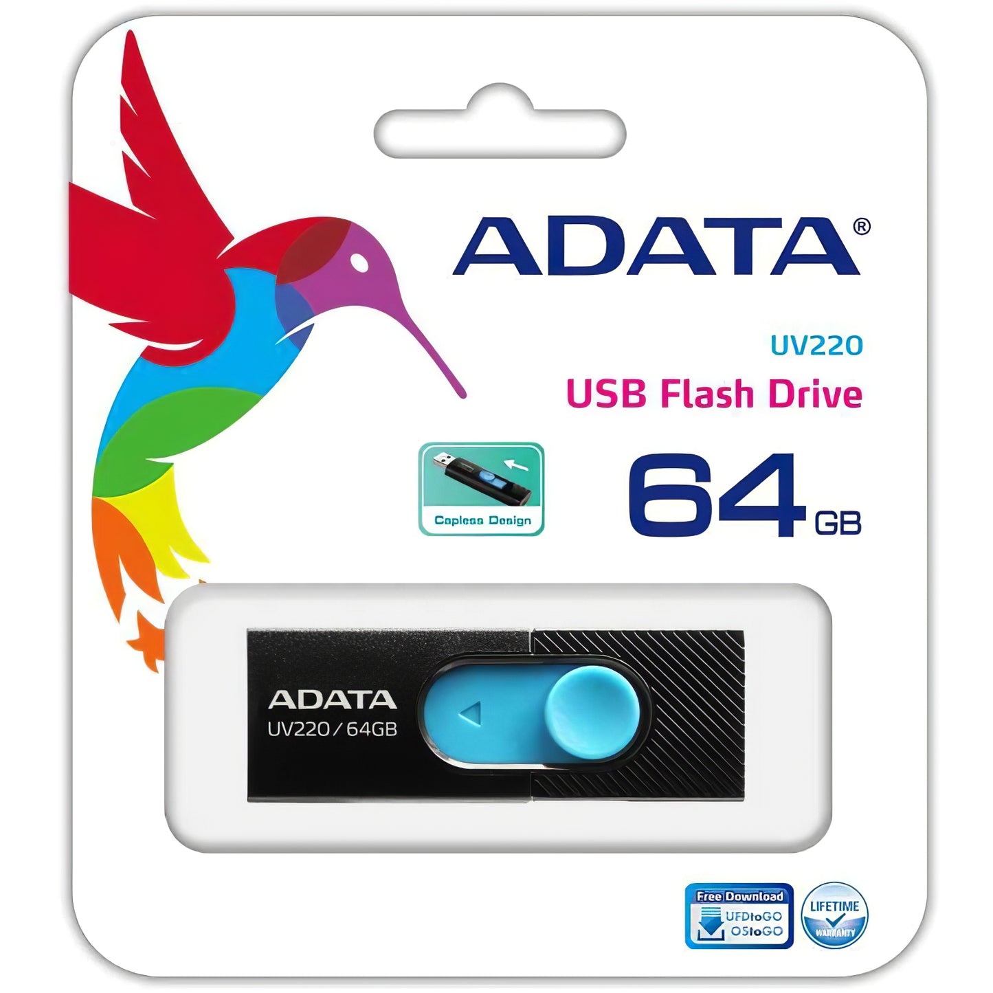 Ulkoinen USB-A-muisti Adata UV220, 64Gb AUV220-64G-RBKBL