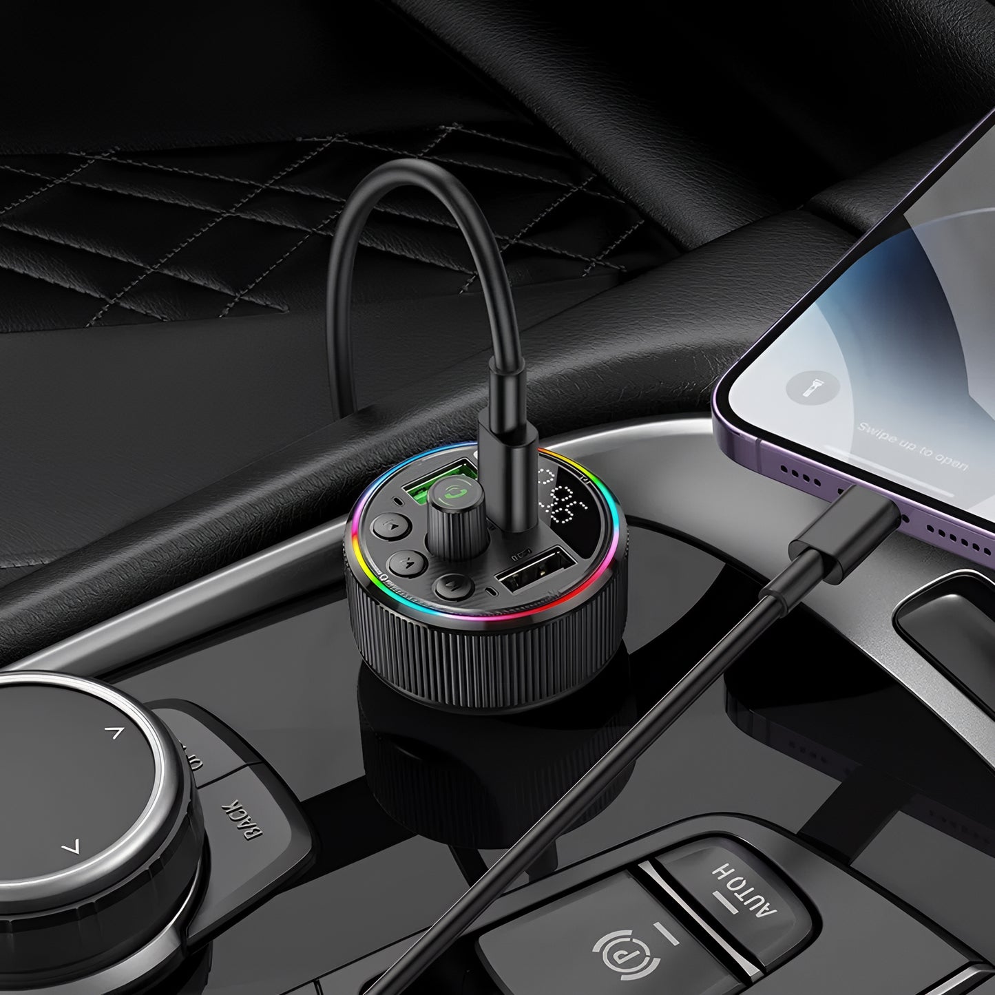 FM Bluetooth -modulaattori HOCO E82, 2 x USB-A - 1 x USB-C