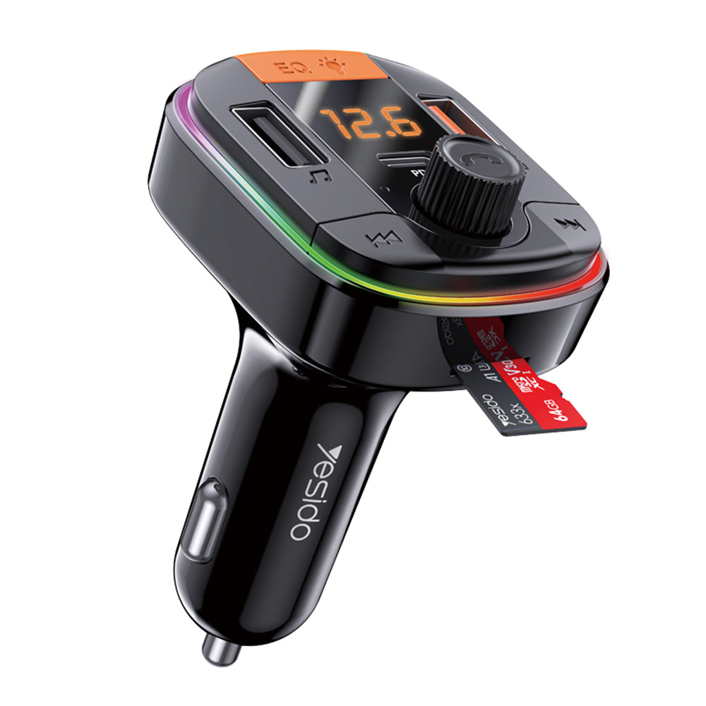 FM Bluetooth -modulaattori Yesido Y45, 2 x USB-A - 1 x USB-C - 1 x microSD