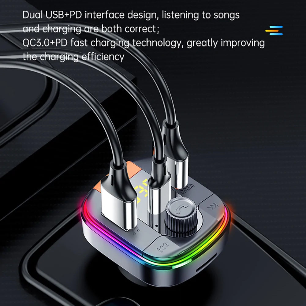 FM Bluetooth -modulaattori Yesido Y45, 2 x USB-A - 1 x USB-C - 1 x microSD