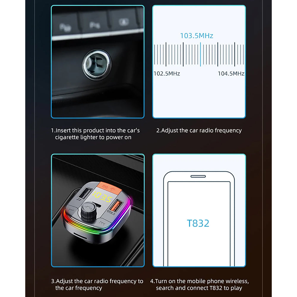 FM Bluetooth -modulaattori Yesido Y45, 2 x USB-A - 1 x USB-C - 1 x microSD