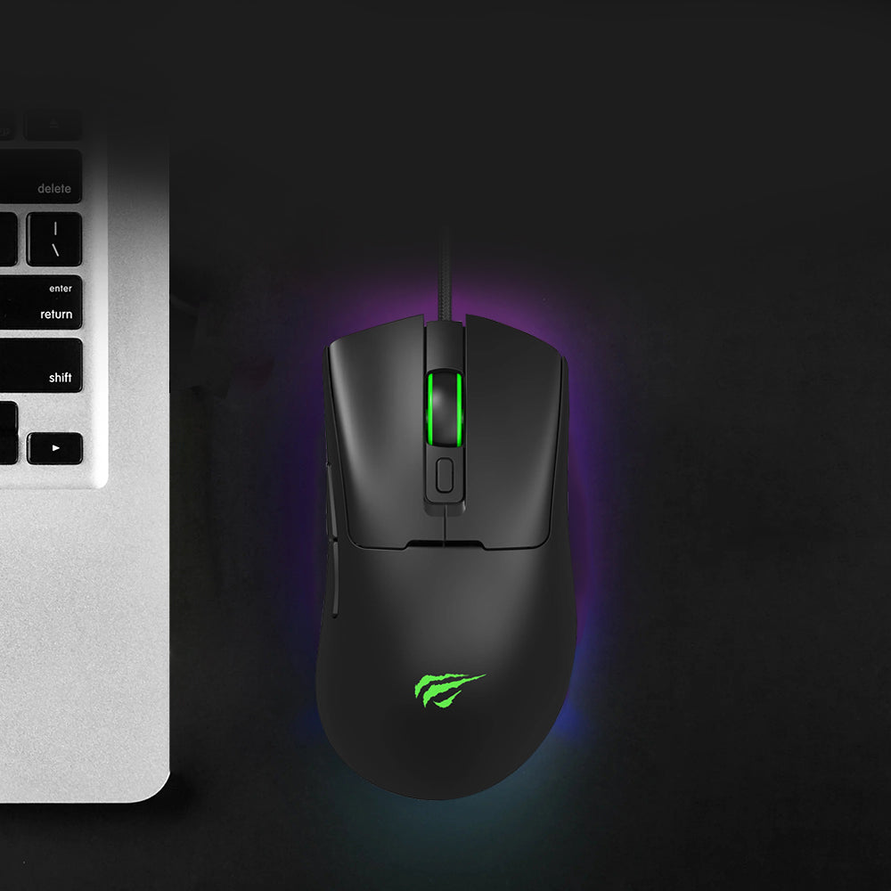 Pelihiiri Wired USB HAVIT MS966, RGB, 800DPI - 12000DPI, 1.6m, Musta