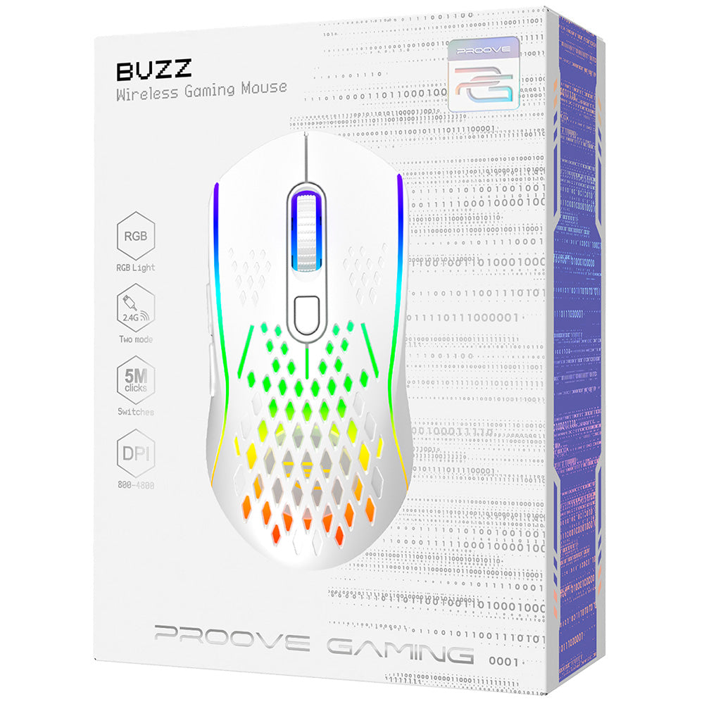 Langaton pelihiiri Proove Buzz, RGB, 800DPI - 4800DPI, Valkoinen WMBU00022402