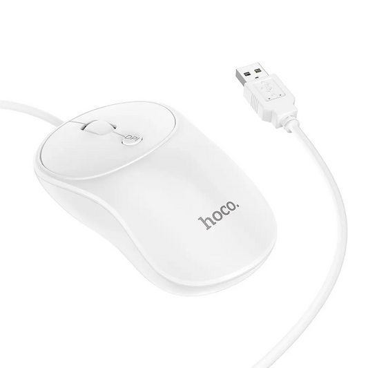 Langallinen USB-hiiri HOCO GM13, 1600DPI, Valkoinen
