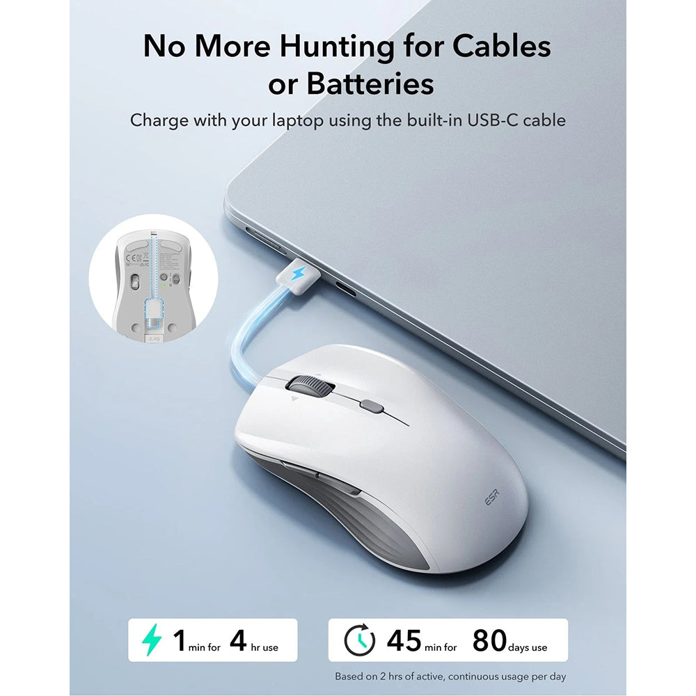 Langaton ESR MagMouse -hiiri, 800DPI - 4800DPI, BT / Wi-Fi, Valkoinen