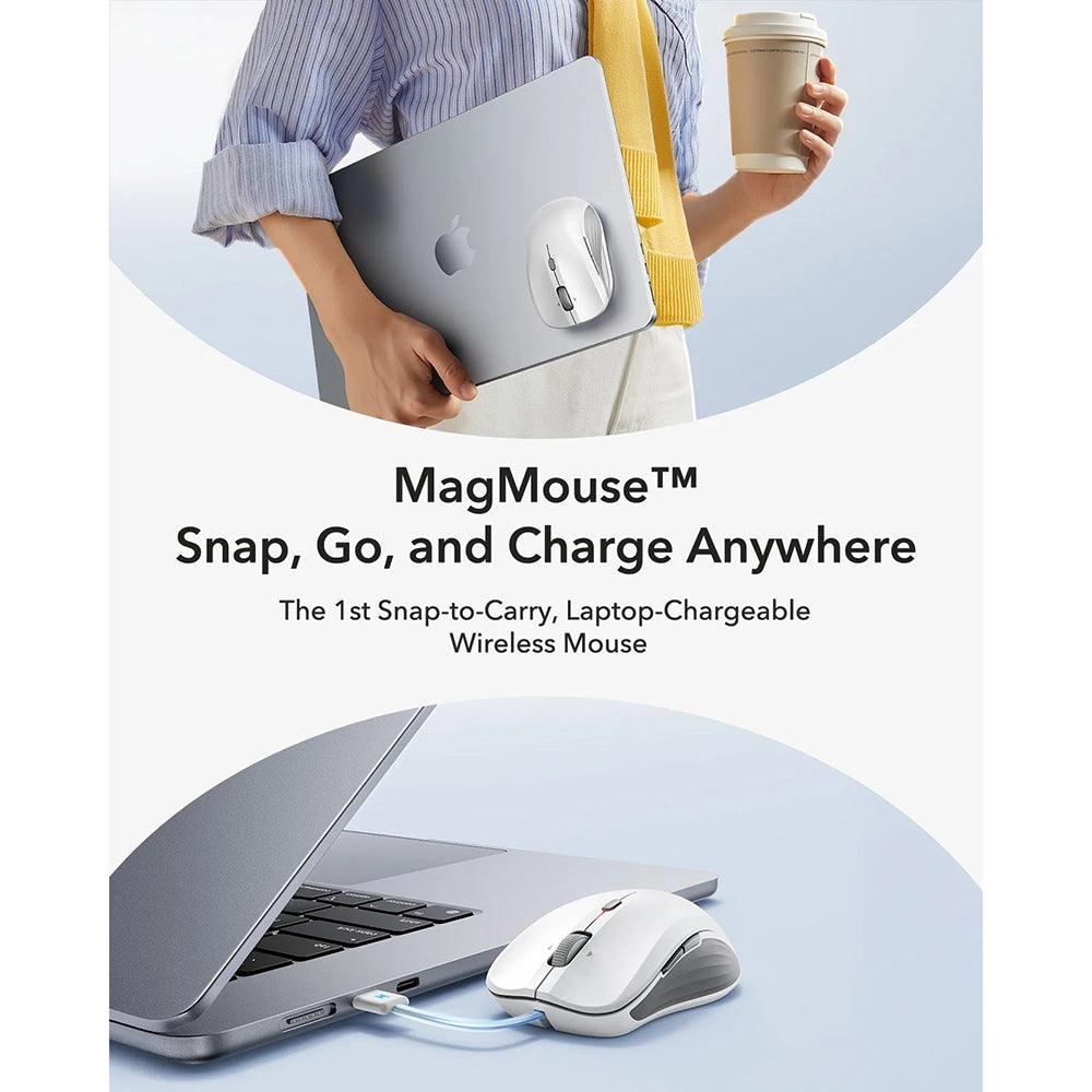 Langaton ESR MagMouse -hiiri, 800DPI - 4800DPI, BT / Wi-Fi, Valkoinen