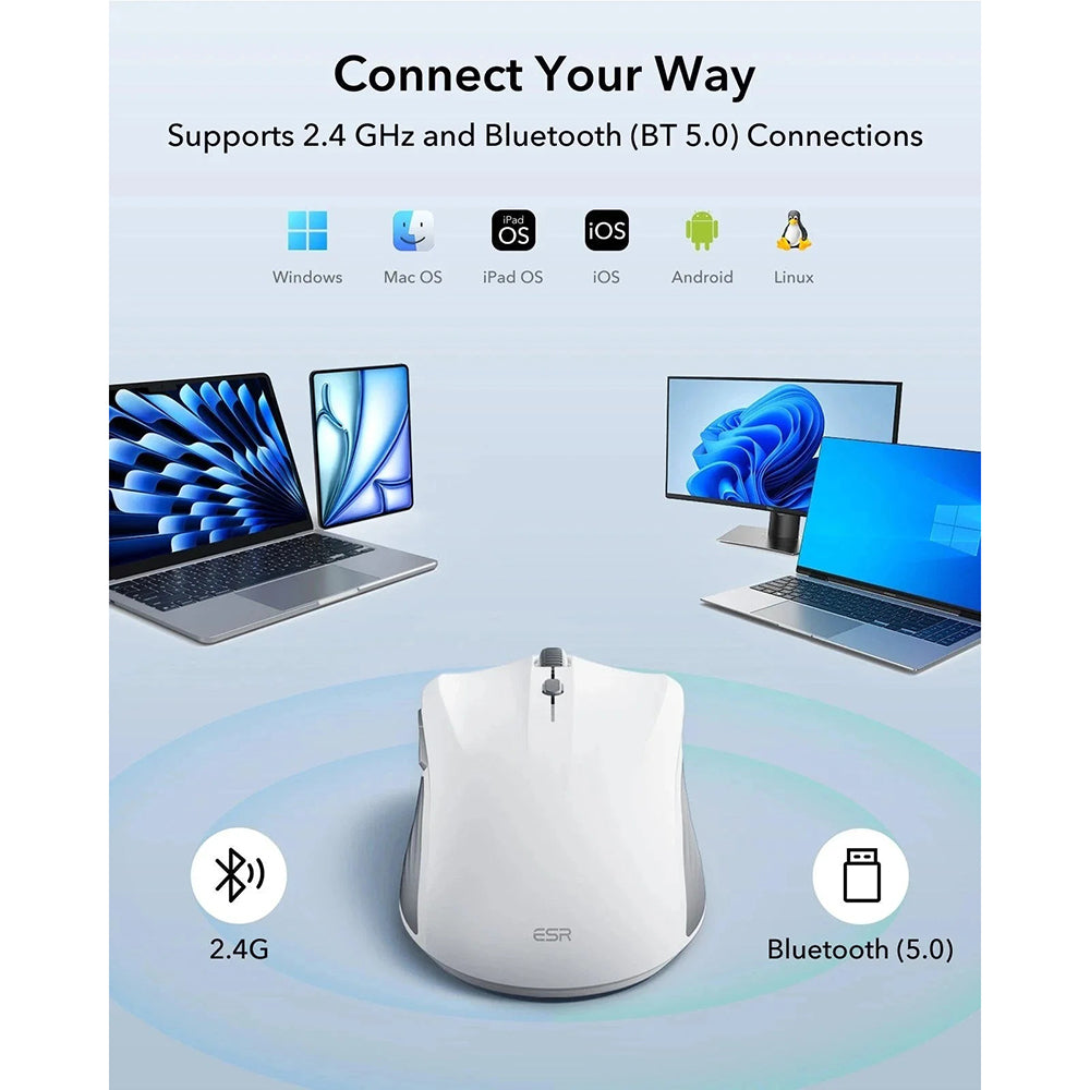 Langaton ESR MagMouse -hiiri, 800DPI - 4800DPI, BT / Wi-Fi, Valkoinen