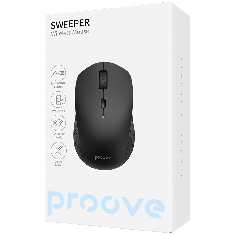Mouse Wireless Proove Sweeper, 800DPI - 1600DPI, BT / Wi-Fi, Musta WMSW00011001