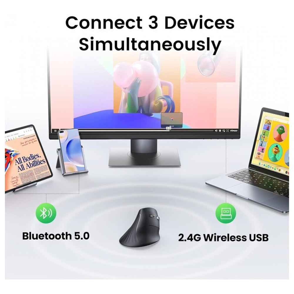 Langaton hiiri UGREEN MU008, 4000DPI, BT / Wi-Fi, Musta