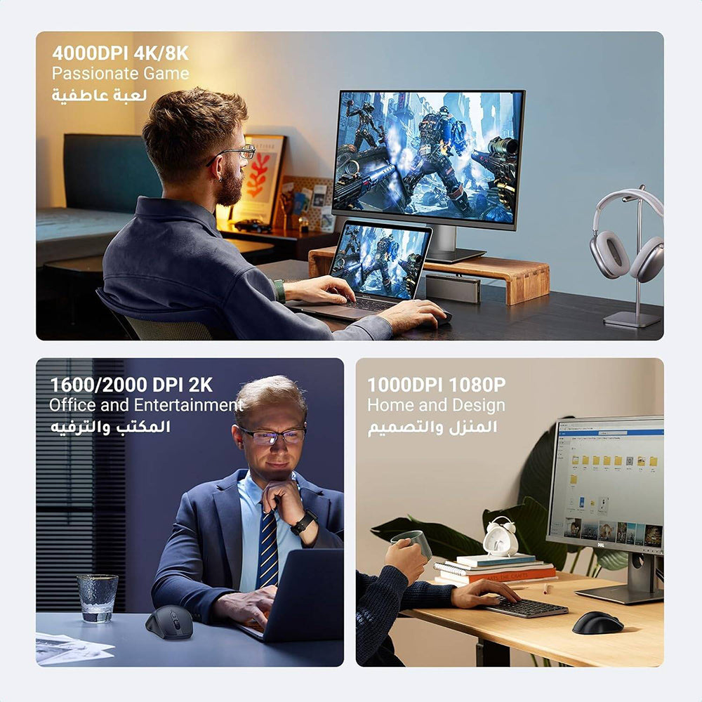 Langaton hiiri UGREEN MU101, 4000DPI, BT / Wi-Fi, Musta