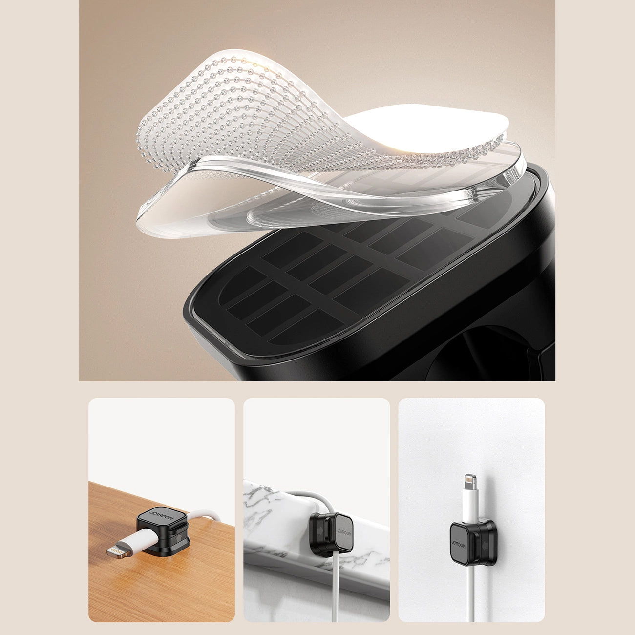 Joyroom JR-ZS368 Kaapelien Järjestäjä, 3 Kappaleen Sarja, Musta