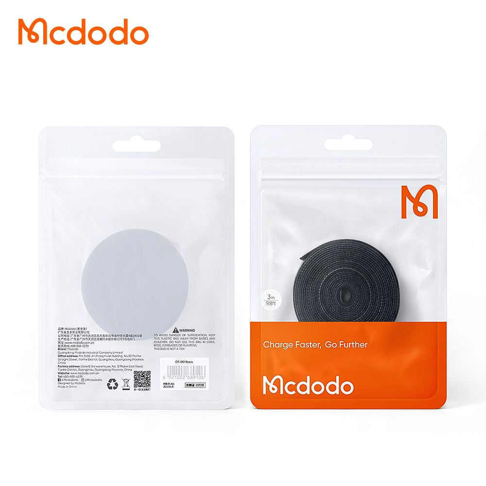 McDodo VS-0960 Belt -kaapelien järjestäjä, tarranauha, 1m, musta