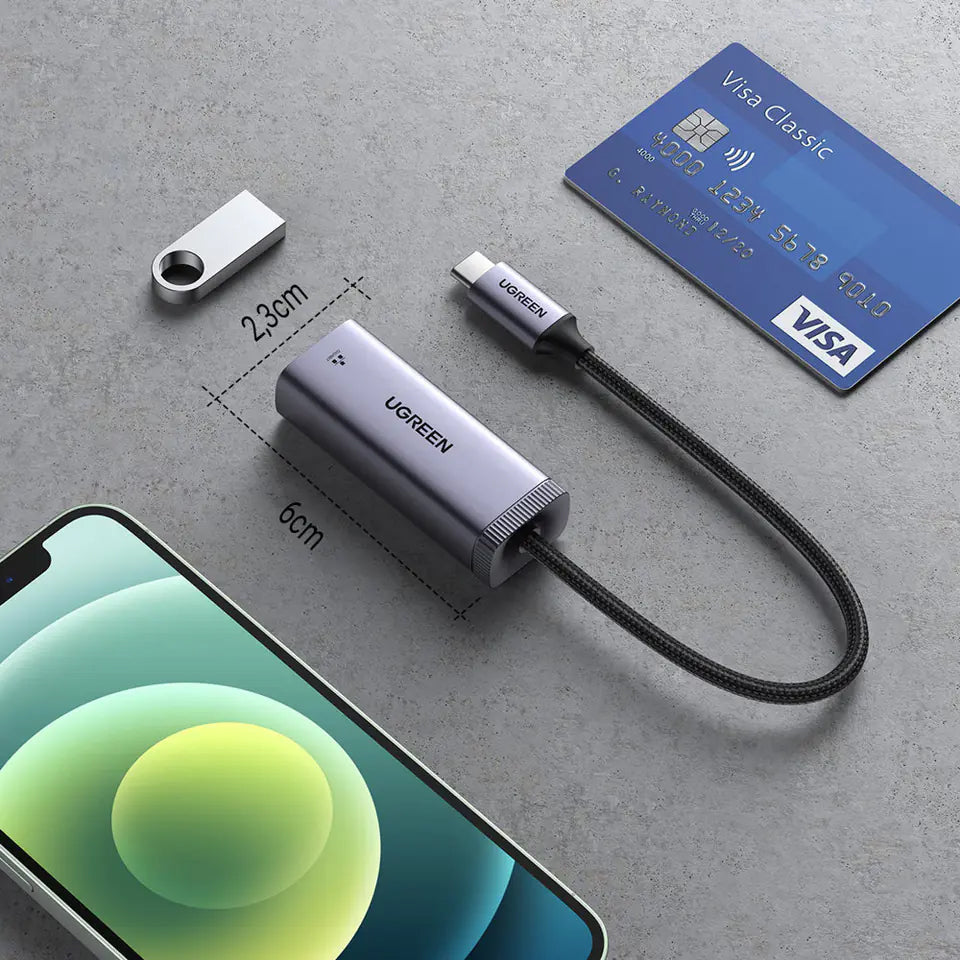 UGREEN CM483 -verkkokortti, RJ45, USB-C, Harmaa