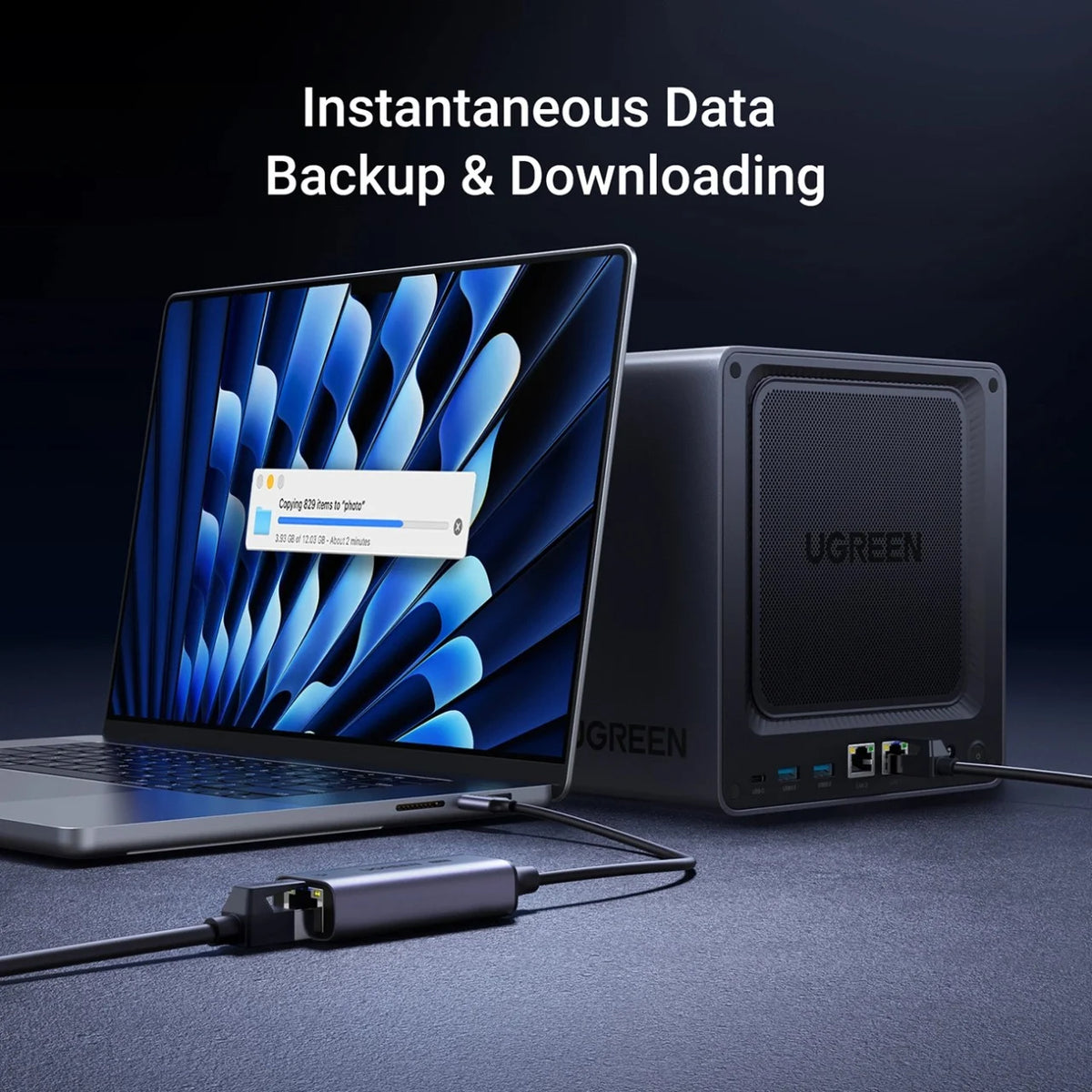 UGREEN CM648 -verkkokortti, RJ45, USB, harmaa