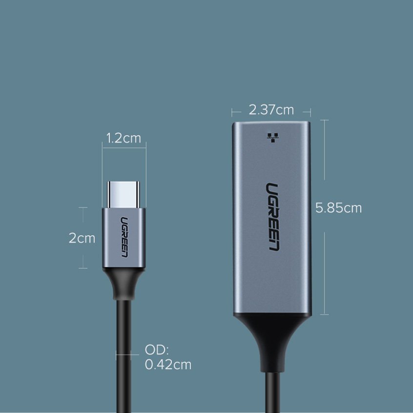Verkkokortti UGREEN CM199, RJ45, USB-C, harmaa