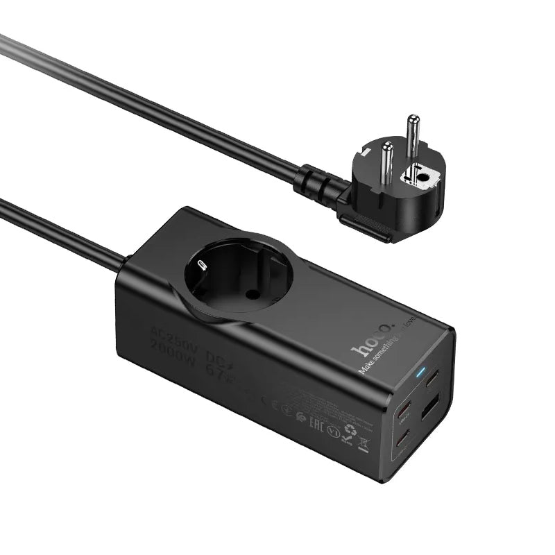 HOCO NS9 Extension Cord, 1 x Schuko, Black