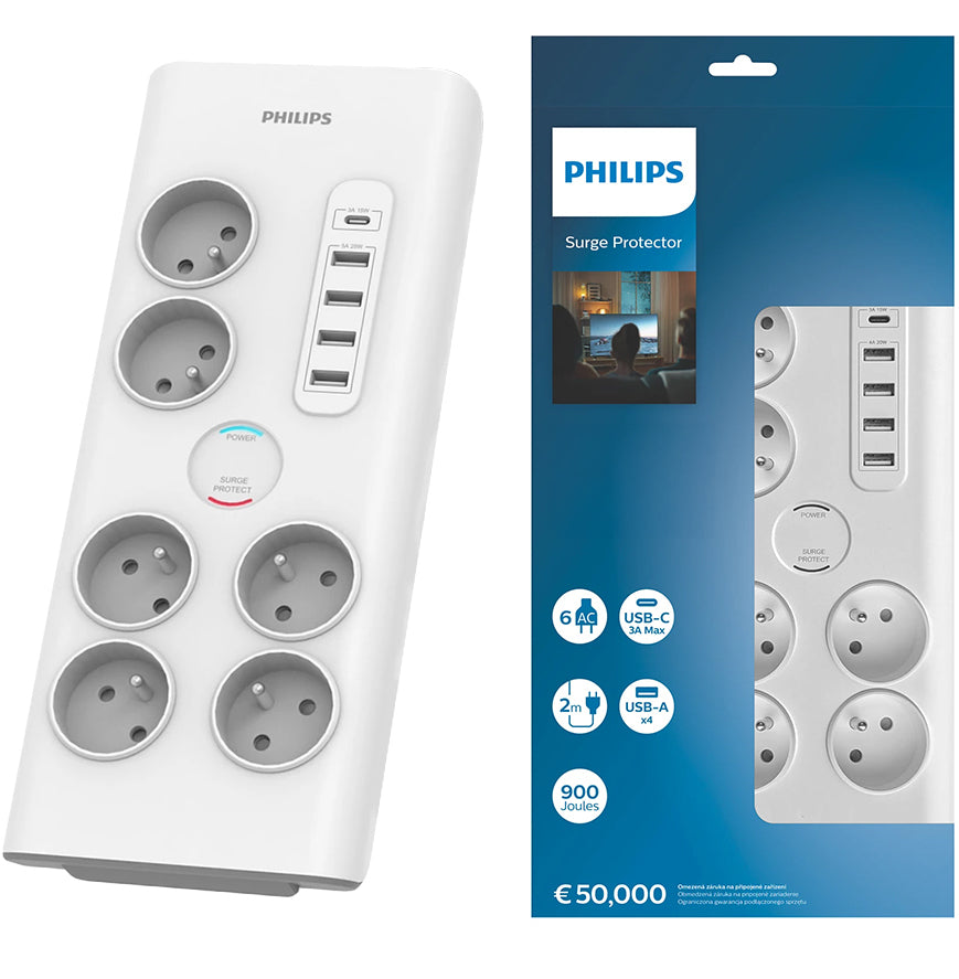 Philips-jatkojohto, 6 x Schuko, Valkoinen PHIL-SPN7060WA/60